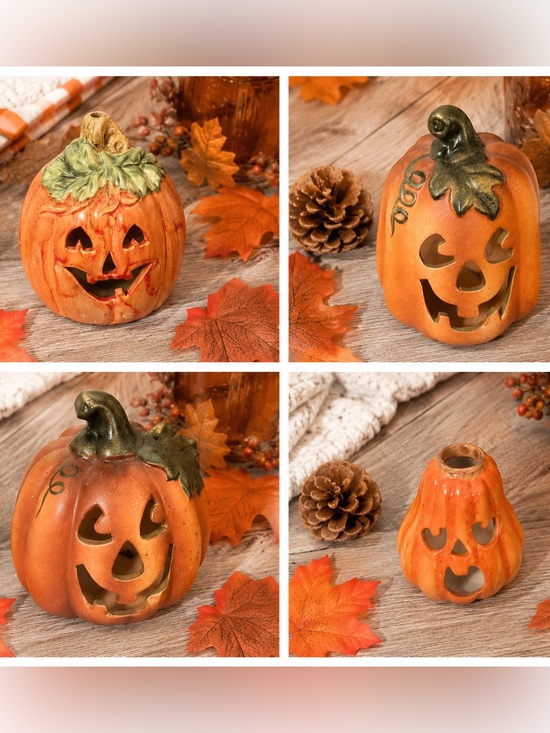 Other - Vintage Set of 4 Ceramic Jack-O’-Lantern Pumpkin Candle Holders | Halloween